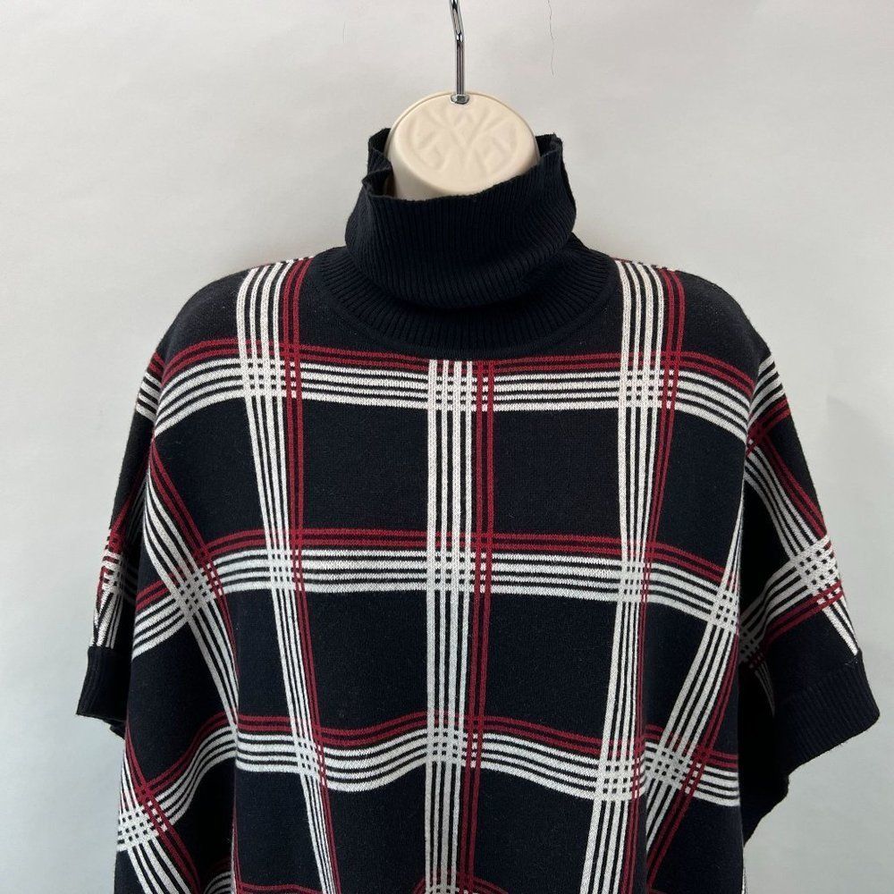 Jones New York Turtleneck Poncho In Black Cayenne Ivory Womens S/M NWT - Picture 3 of 7